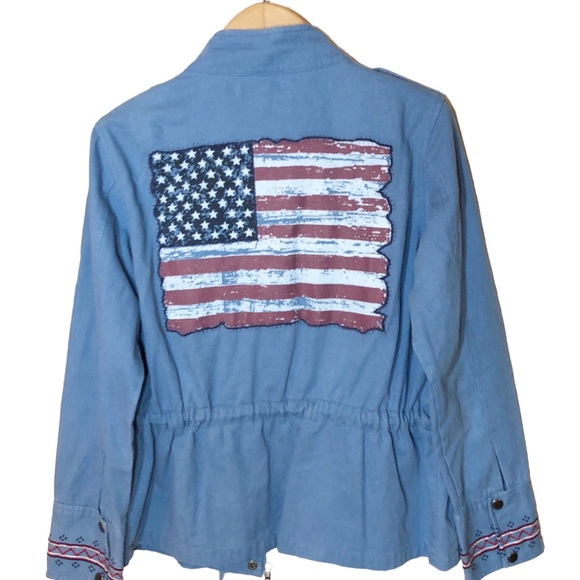 Sheryl Crow patriotic Blue Military Flag patch Utility Cargo Jacket M dr… - Picture 1 of 8